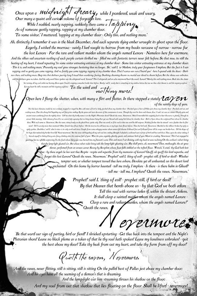 Poster size print of the Raven poem on white background