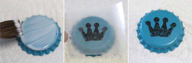 chess symbol on wax paper rubbed onto bottle cap