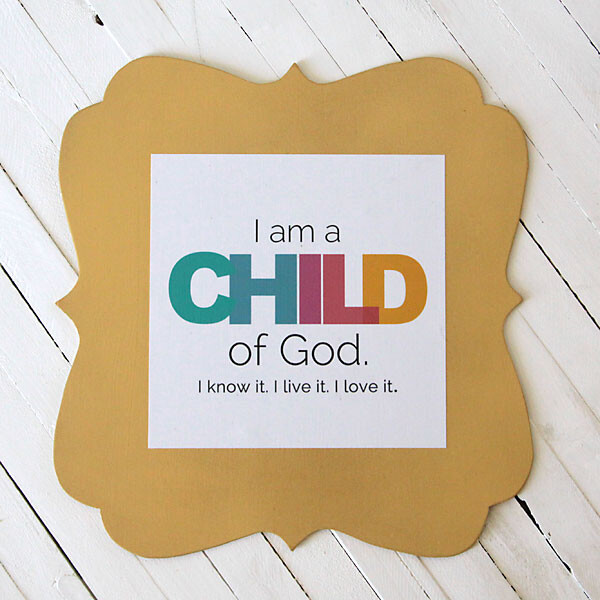 Yellow scalloped frame with I am a child of God print