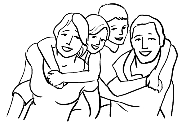A drawing of a family posed for a photo