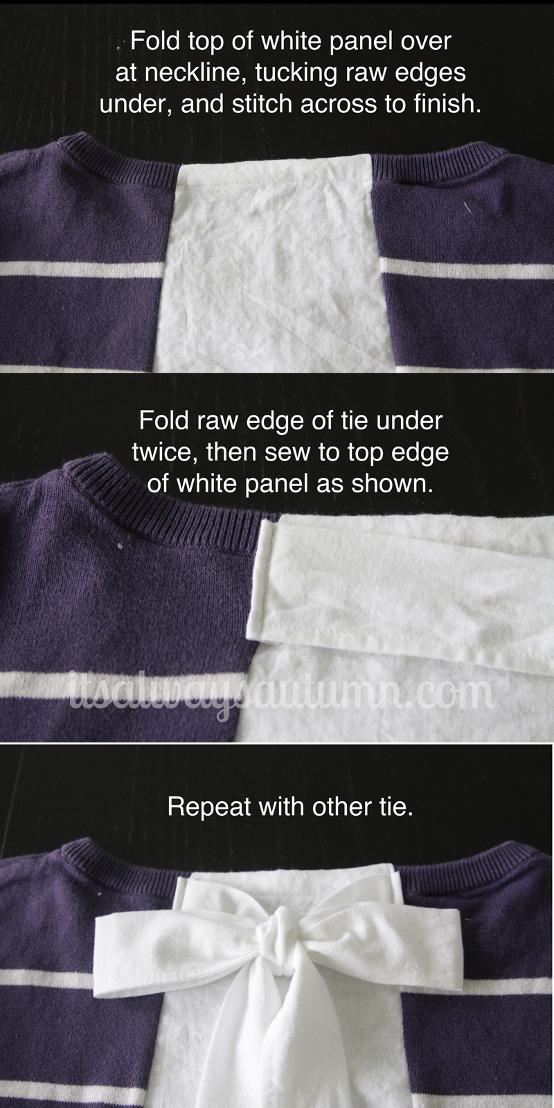 sewing straps onto back of sweater
