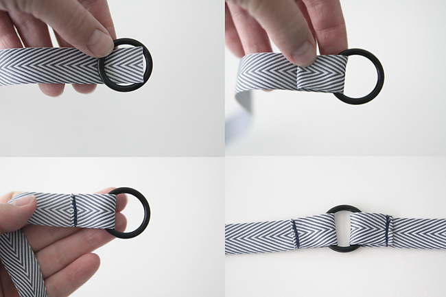 Sewing ribbon strap onto O-ring