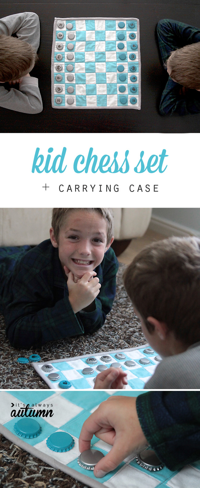 How fun! Make a fabric chess set and carrying case for your kids - great gift idea!