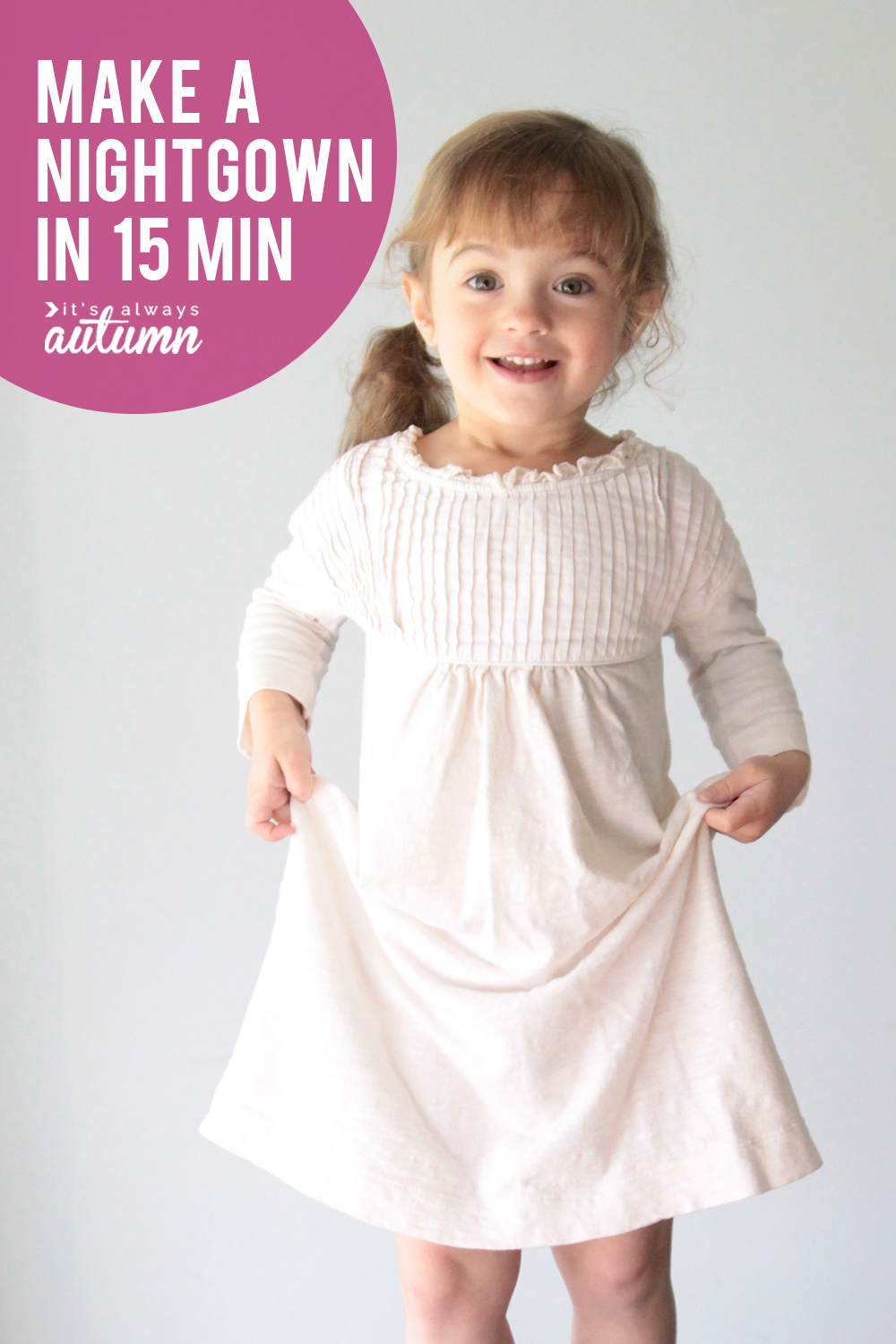 Learn how to make a nightgown in under fifteen minutes starting with an old t-shirt! How to sew pajamas for girls.