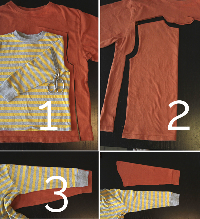 Using an existing t-shirt to cut out pieces to make pajama top