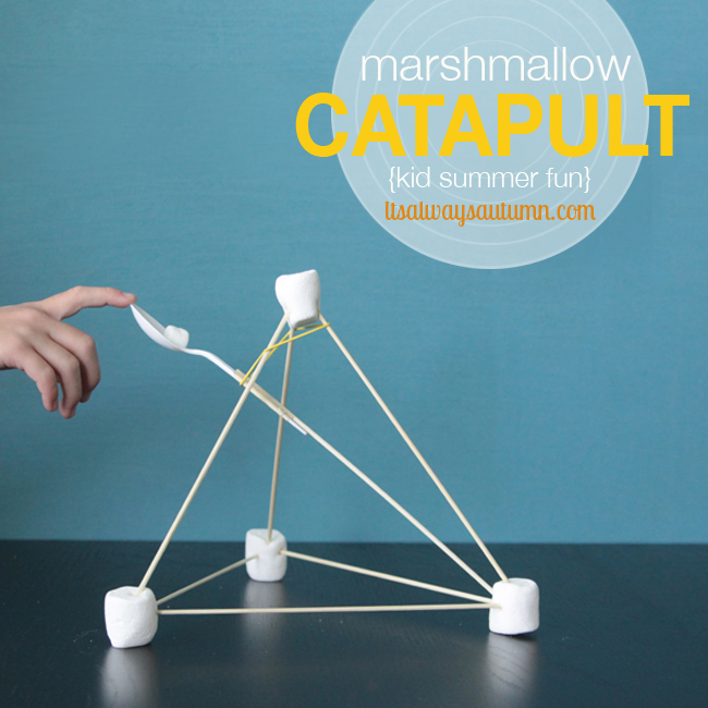 Marshmallow Catapult made from marshmallows and wood skewers