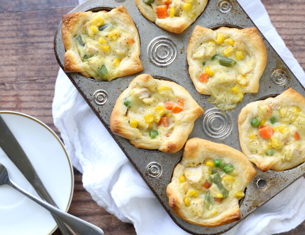 Mini chicken pot pies made in a muffin tin