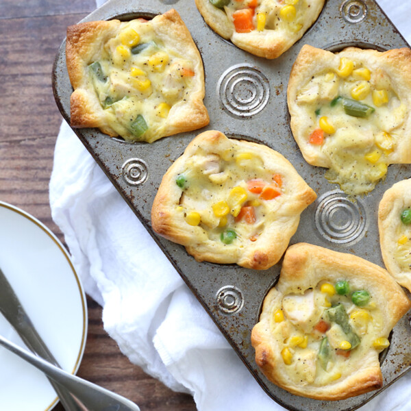 Mini chicken pot pies made in a muffin tin