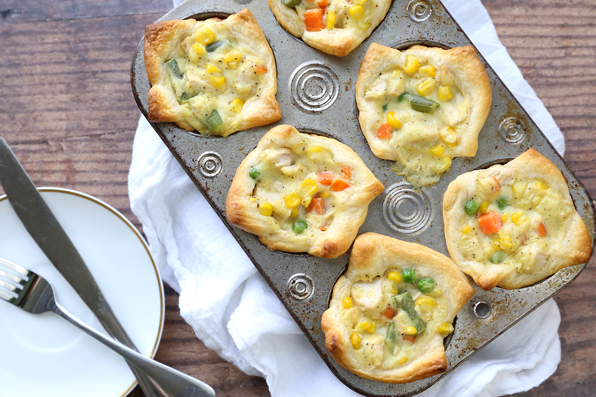 Mini chicken pot pies made in a muffin tin