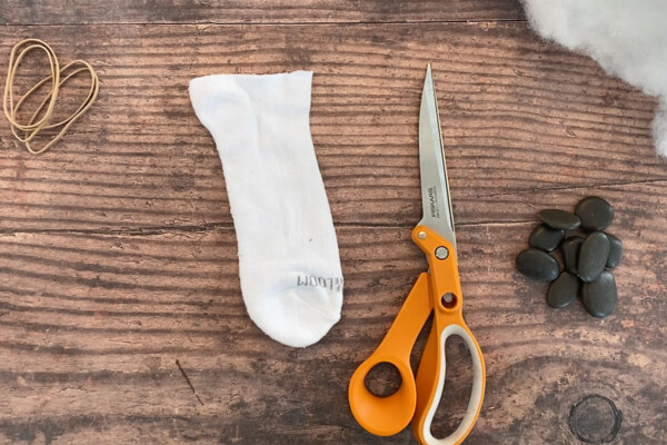 White sock cut across at the heel