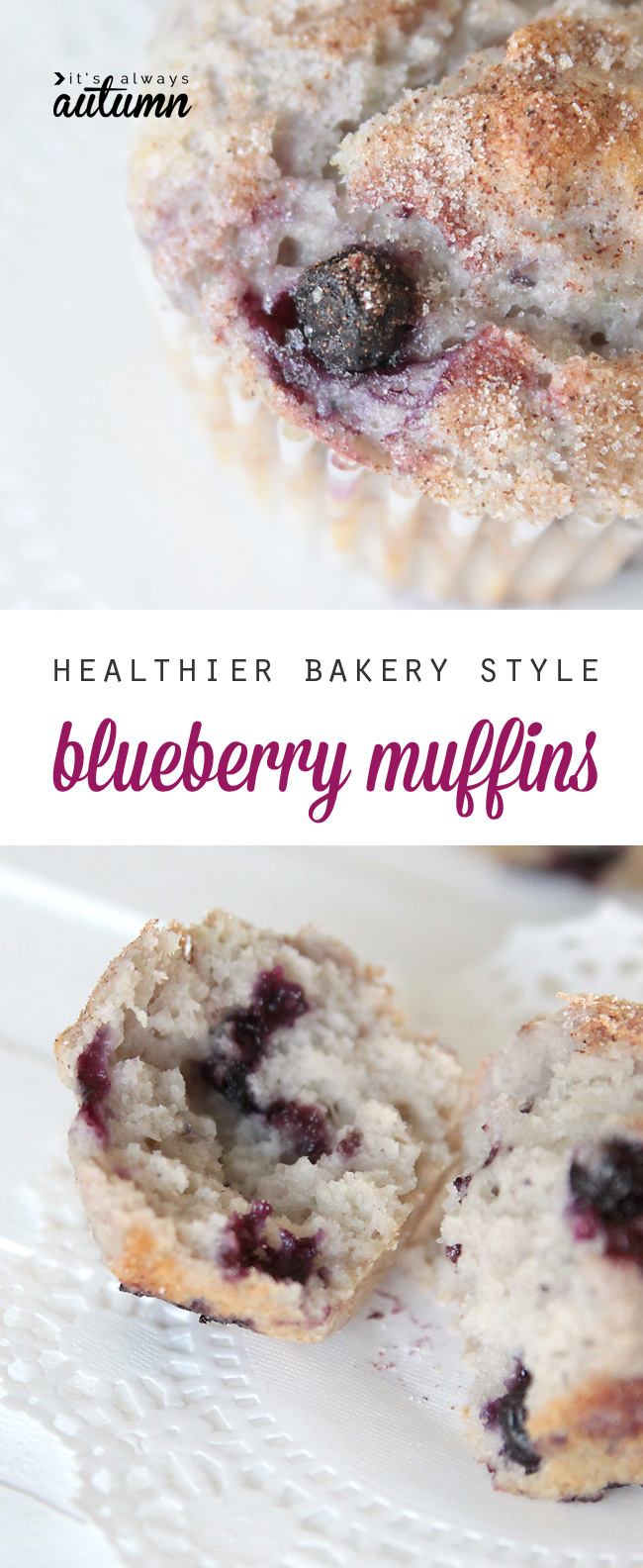 These bakery style blueberry muffins are sweet and tender with less fat and calories due to a secret ingredient in the recipe: greek yogurt!