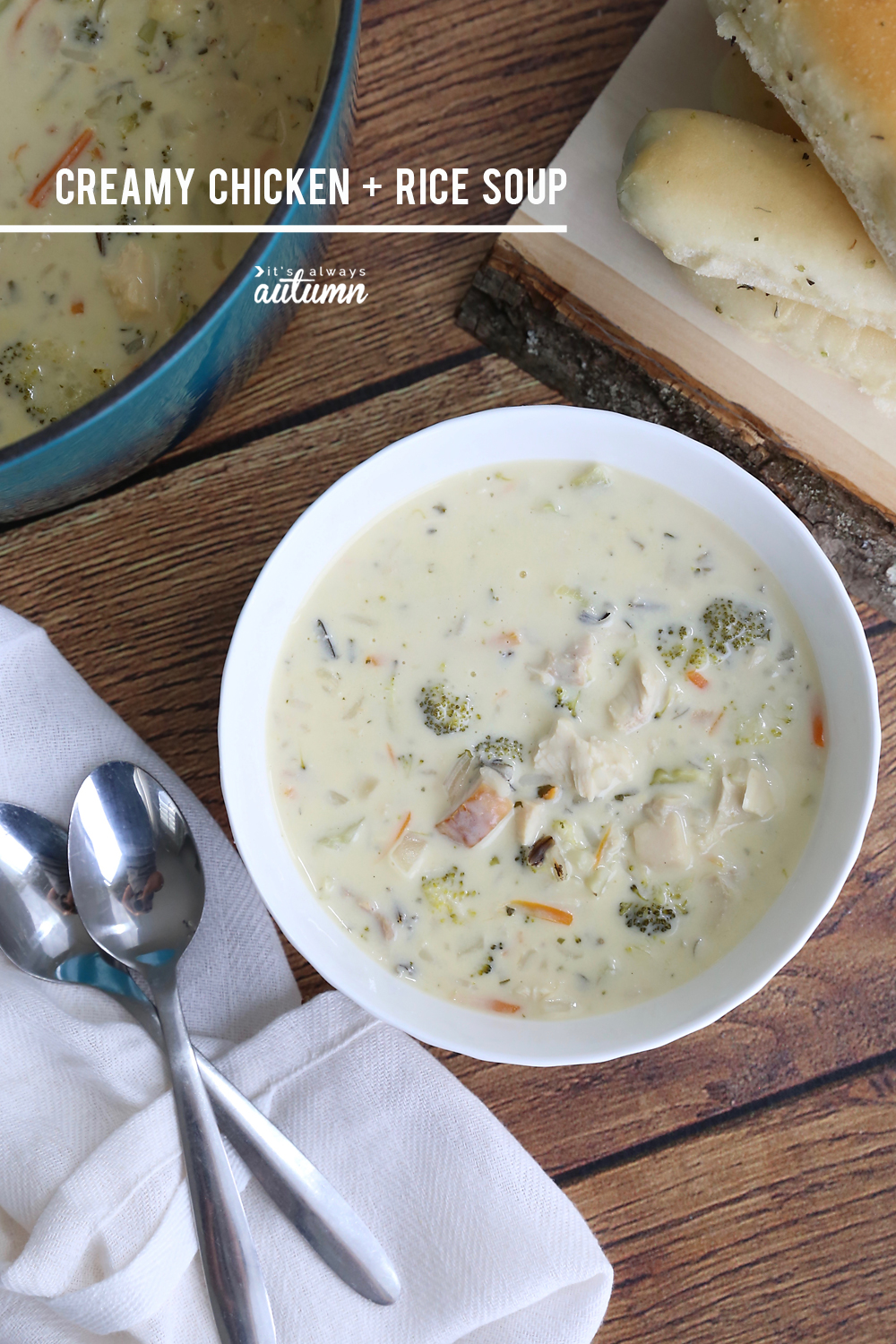 Creamy chicken and wild rice soup in a bowl