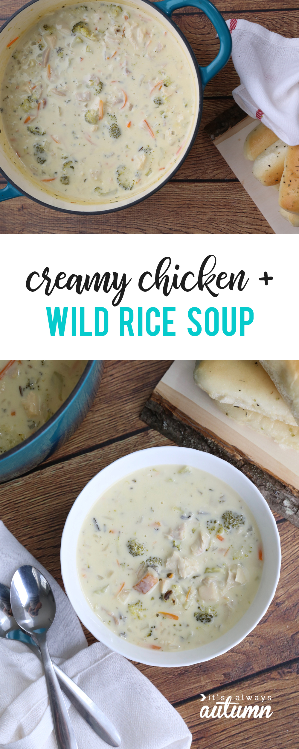 Creamy chicken and wild rice soup in a bowl