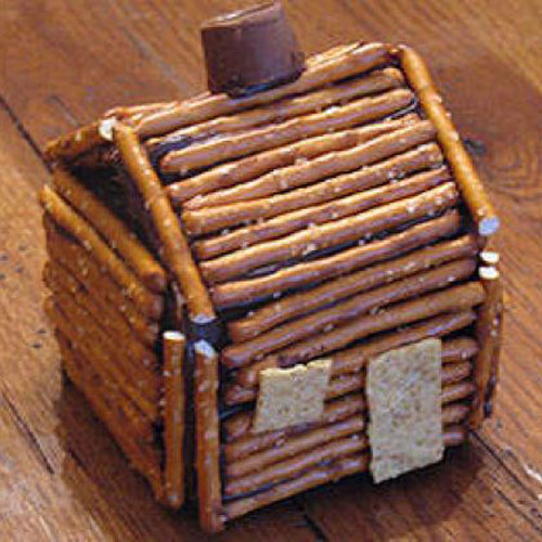 Little log cabin made from pretzel sticks