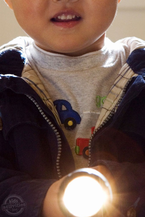 Little boy holding a flashlight