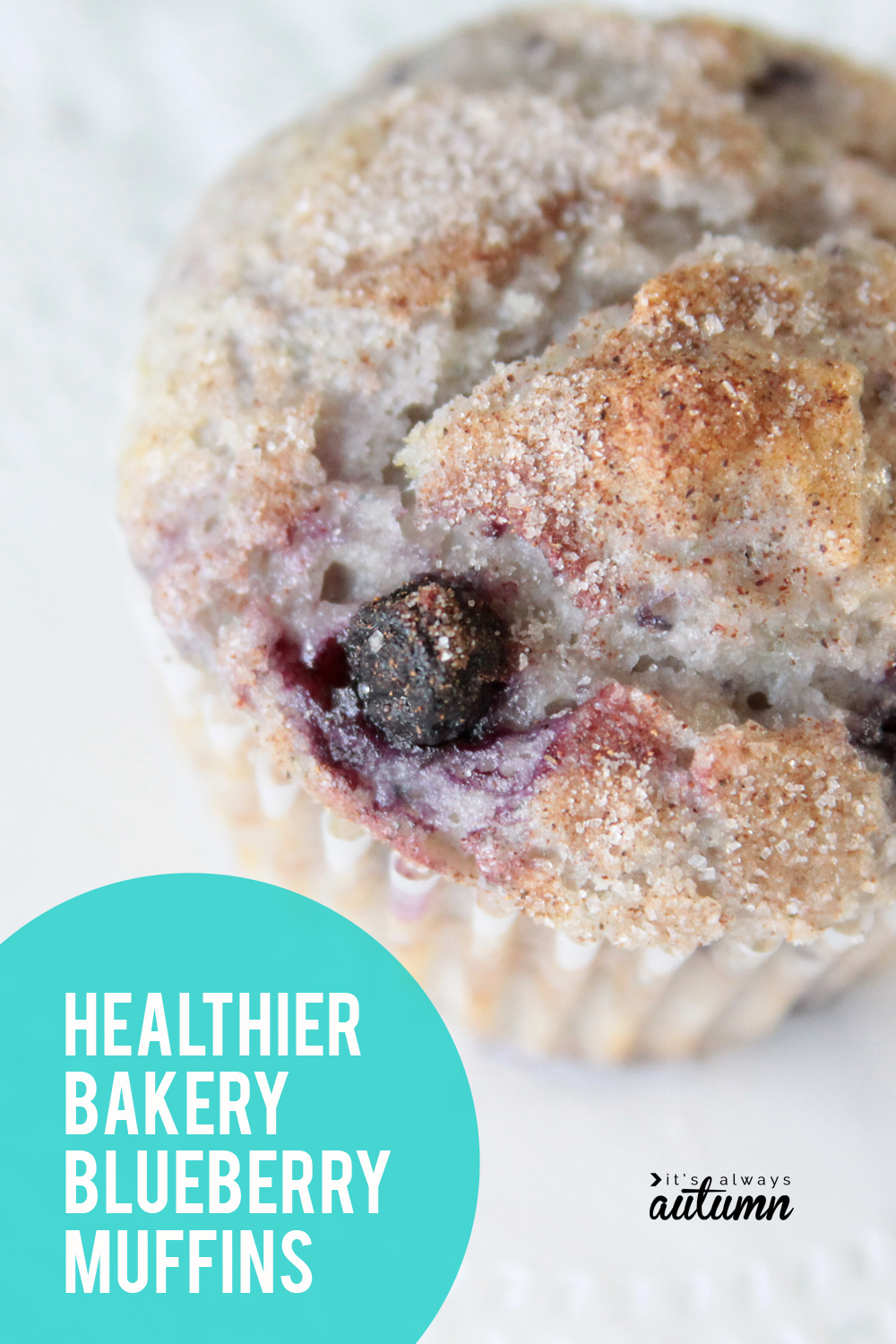 These lovely bakery style blueberry muffins are healthier with the addition of greek yogurt replacing some of the oil!