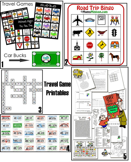 Travel game printables like travel bingo and crosswords