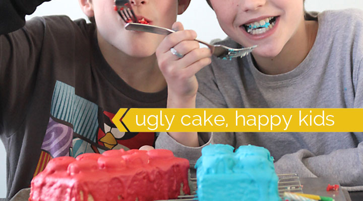 two little boys eating ugly birthday cakes
