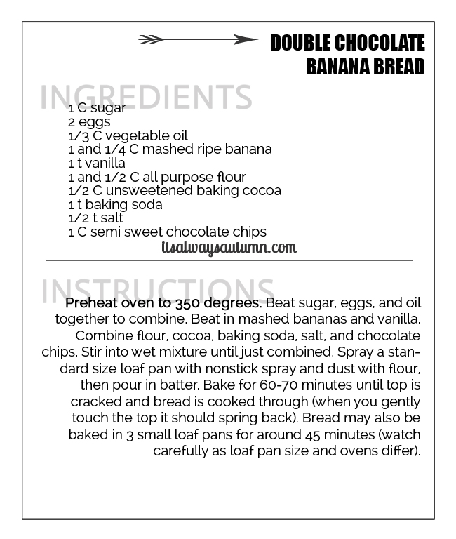 decadent double chocolate banana bread recipe - It's Always Autumn