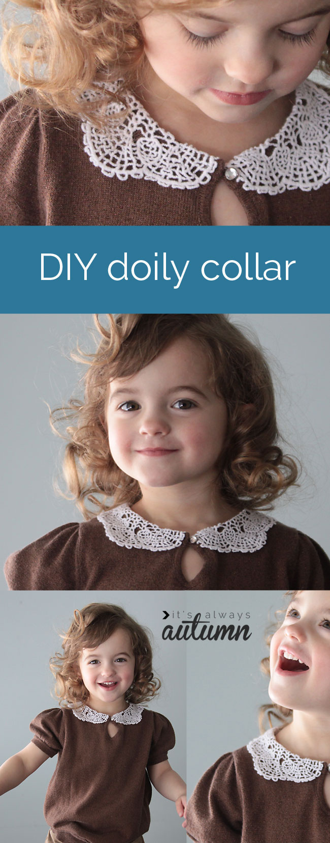 add a cute peter pan collar made from a doily to a girls sweater or shirt with this easy DIY sewing tutorial