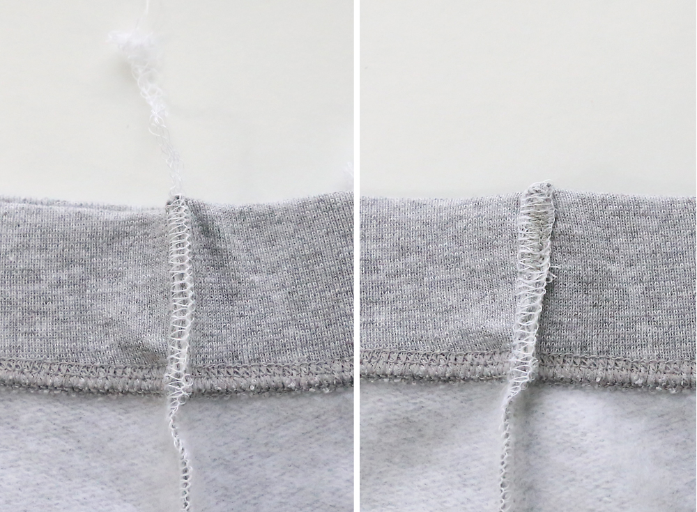 Seam allowance on waistband pressed to the side and stitched down