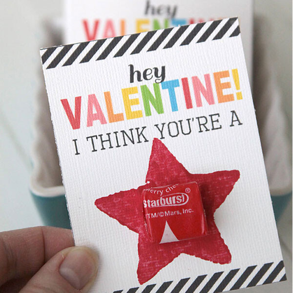 Printable valentine card for kids with a starburst candy