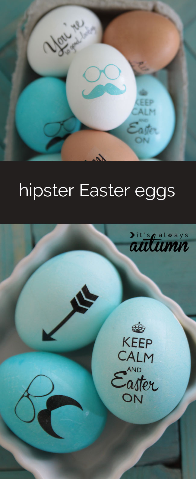 decorated blue and brown hipster Easter eggs