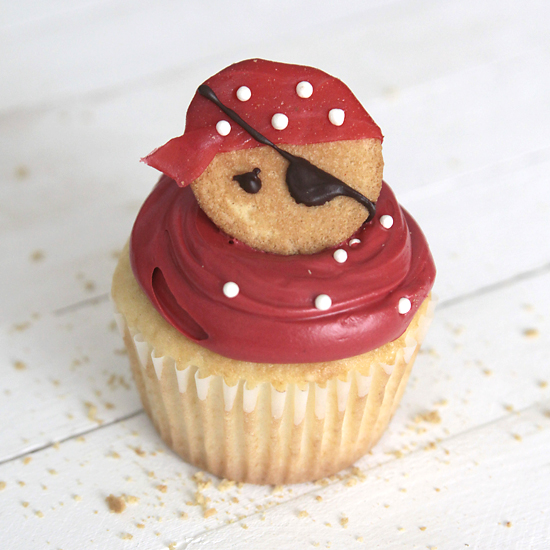 A cupcake decorated with a pirate face