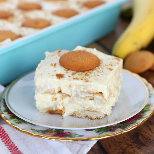 Slice of banana pudding on a plate