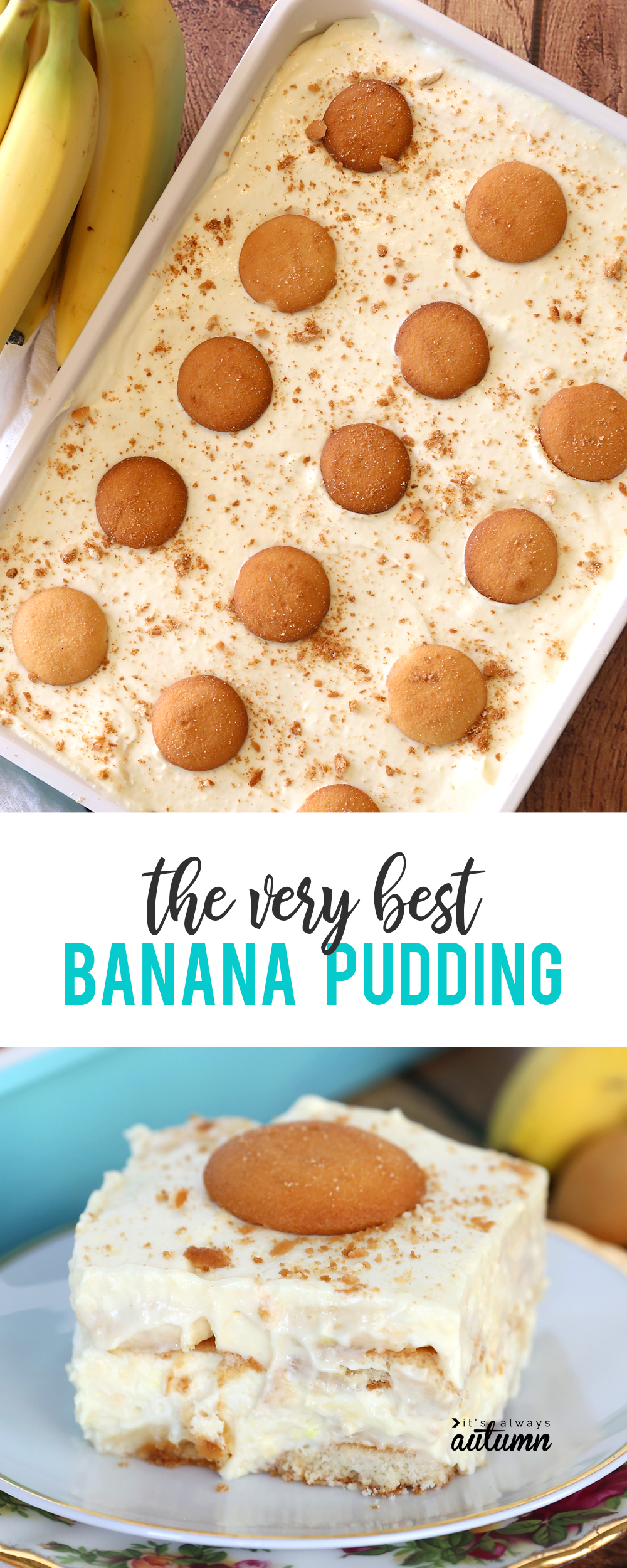 The very best banana pudding with vanilla wafers on top