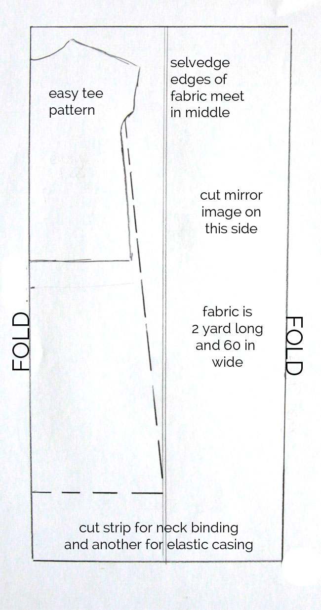 Cutting diagram for the easy tee maxi dress