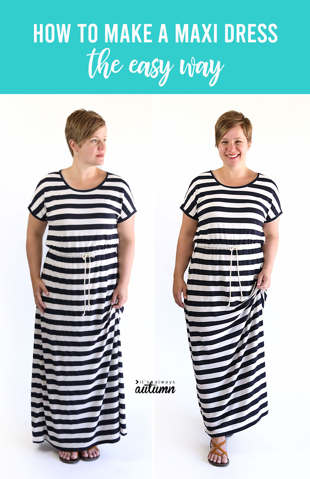 How to sew a maxi dress without a pattern. This is the easiest possible way to make a maxi dress!