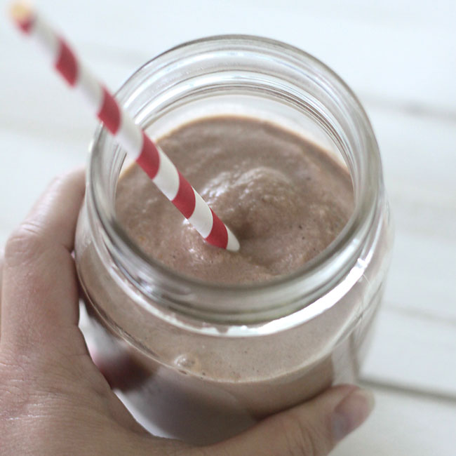 Chocolate breakfast smoothie in a jar