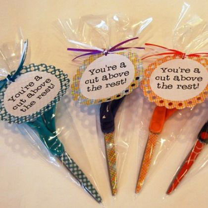 Scissors in sacks with cute tag for teacher appreciation gift