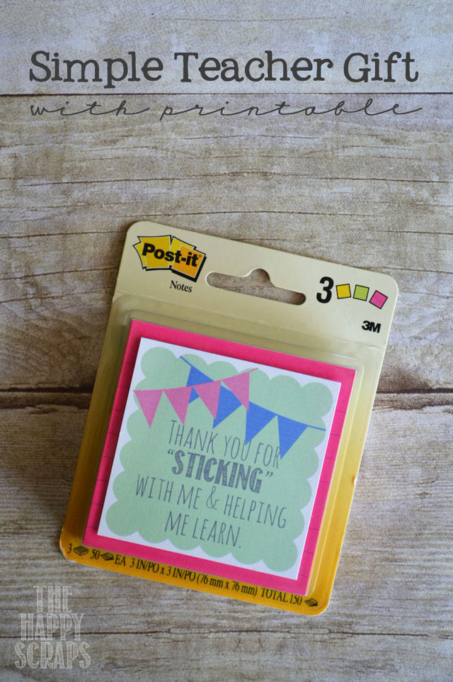 Post it notes with tag for easy teacher appreciation gift