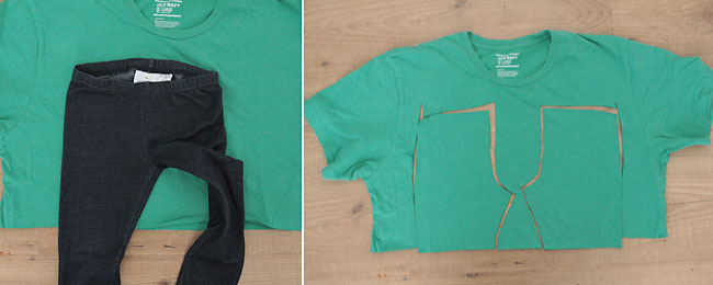 Shorts pieces cut from the top part of the t-shirt