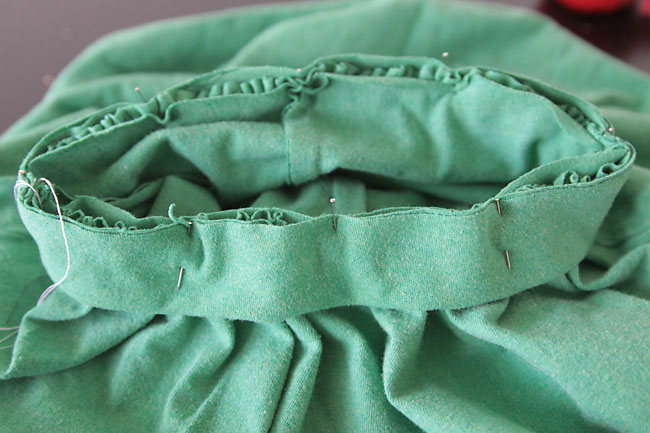 Waistband pinned to top of skirt and shorts