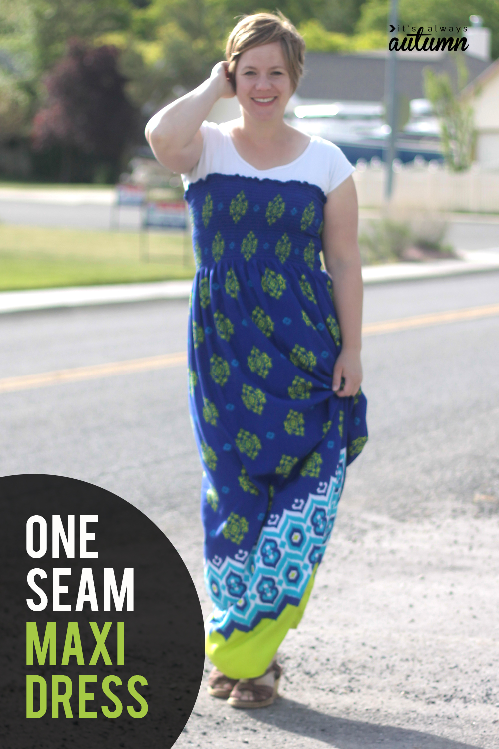 Make a maxi dress with just one seam! How to sew a super easy maxi using pre-smocked fabric.