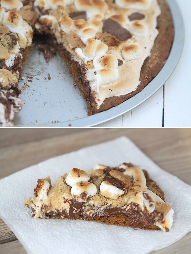 s'mores pizza with graham cracker cookie crust