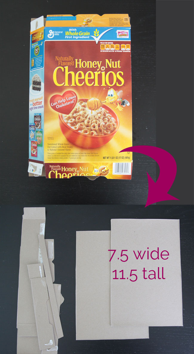 Cereal box cut into rectangles