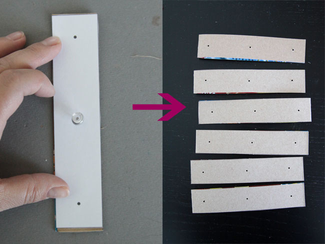 Cardboard strips with holes poked in them