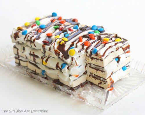 A birthday cake made from ice cream sandwiches frozen dessert