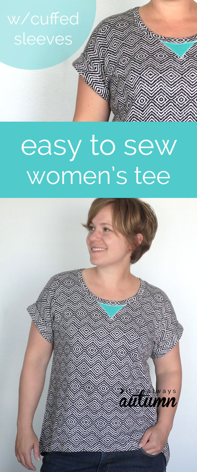 learn how to make a simple women's tee with cuffed sleeves with this easy sewing tutorial