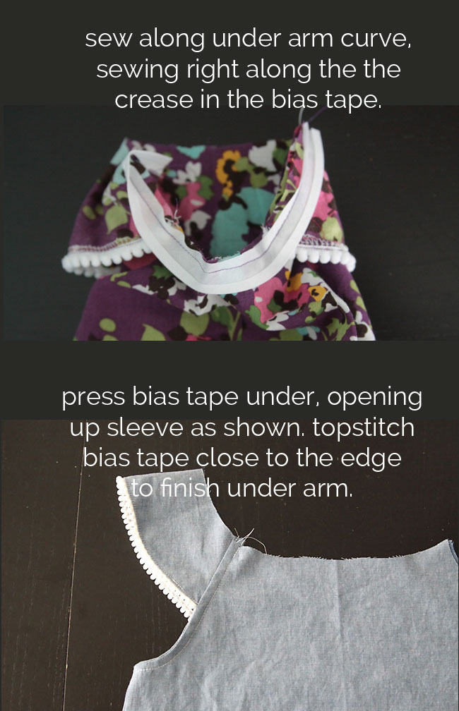 using bias tape to finish the underarm