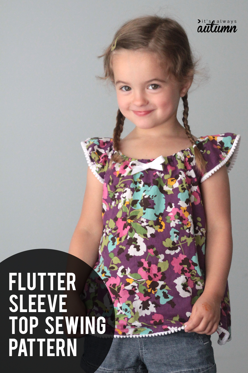 Free flutter sleeve top pattern! Click through for the free sewing pattern for this top (or dress) in size 4T.