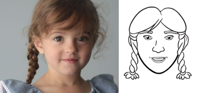 Little girl and coloring page made from her photo