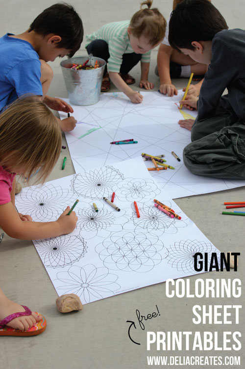 Kids coloring on giant geometric coloring sheets