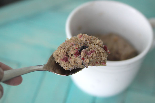 Bite of mug muffin on a fork