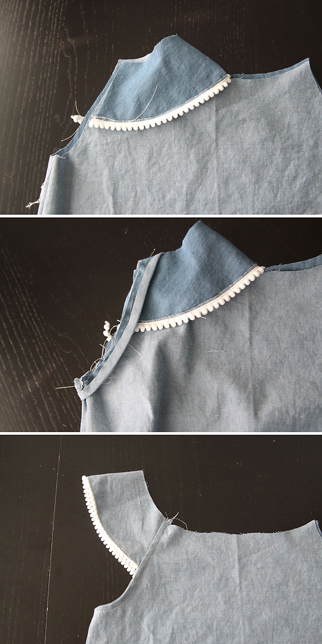 Sleeves attached to dress with bias tape