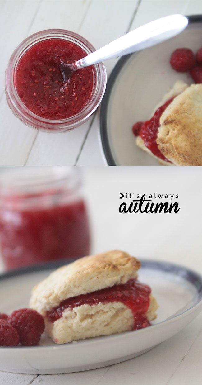 Biscuit filled with homemade raspberry freezer jam